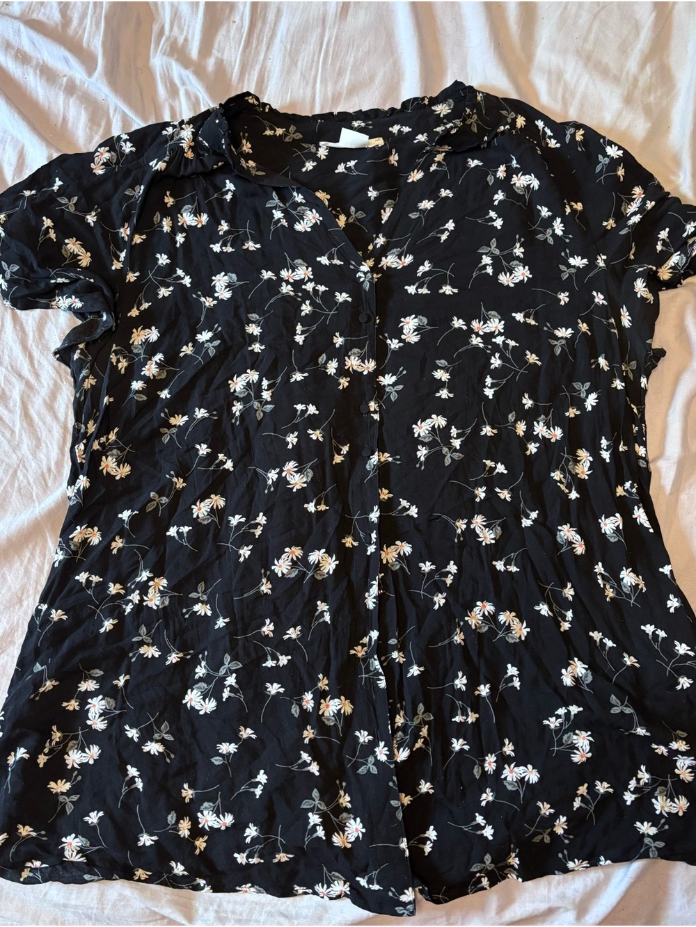 Black Floral Button-Front Women's Tunic Top